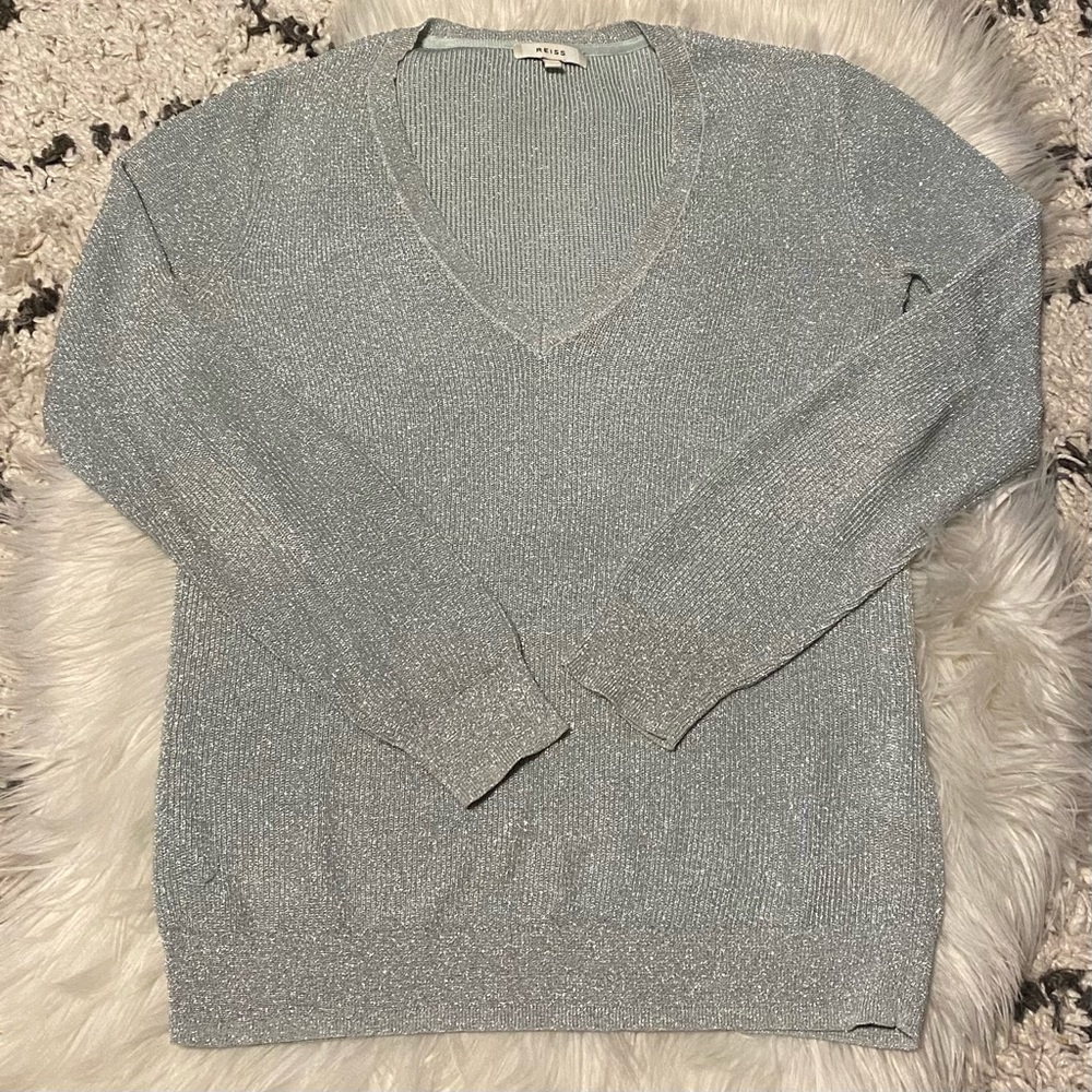 REISS Estee Metallic Vneck Sweater - Picture 2 of 8